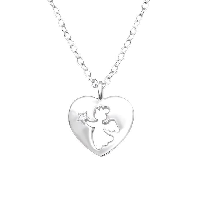 Collier Enfant Pendentif Ange Argent 925 - Bijou Baptême Fille Ajustable