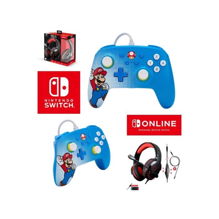 Pack Manette Switch Filaire Nintendo Mario Pop Art Officielle + Casque Gamer Pro H3 Spirit Of Gamer Switch - vue 2
