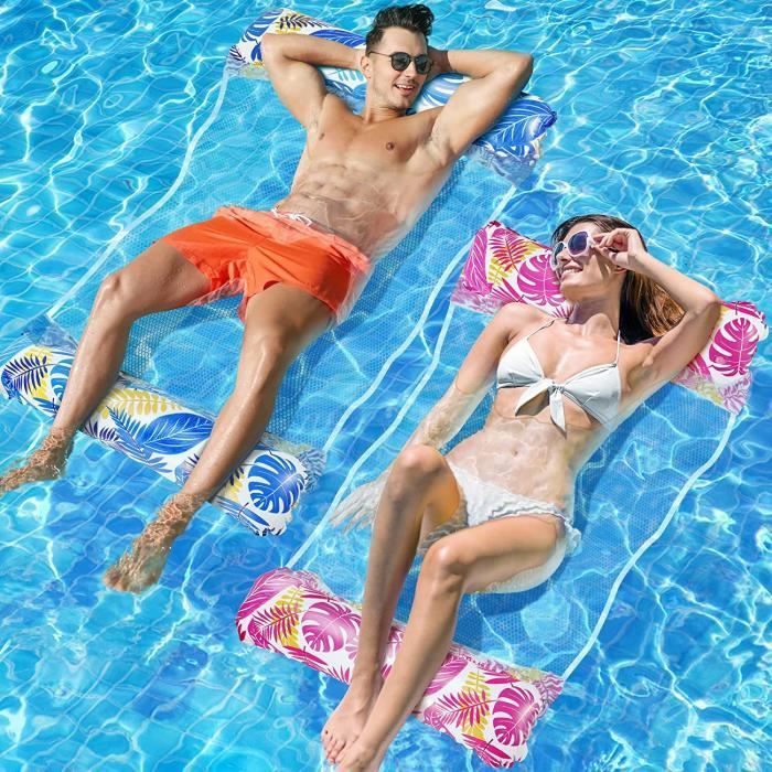 Gontence Bouée Hamac 2 Personnes - Matelas Gonflable Face-à-face, 178x110 Cm, Pastèque/ Orange, PVC épais, été Plage Piscine
