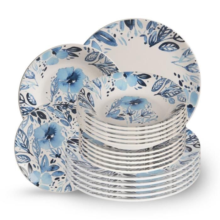 Service dassiettes 18 pièces Jardin bleu - Trend