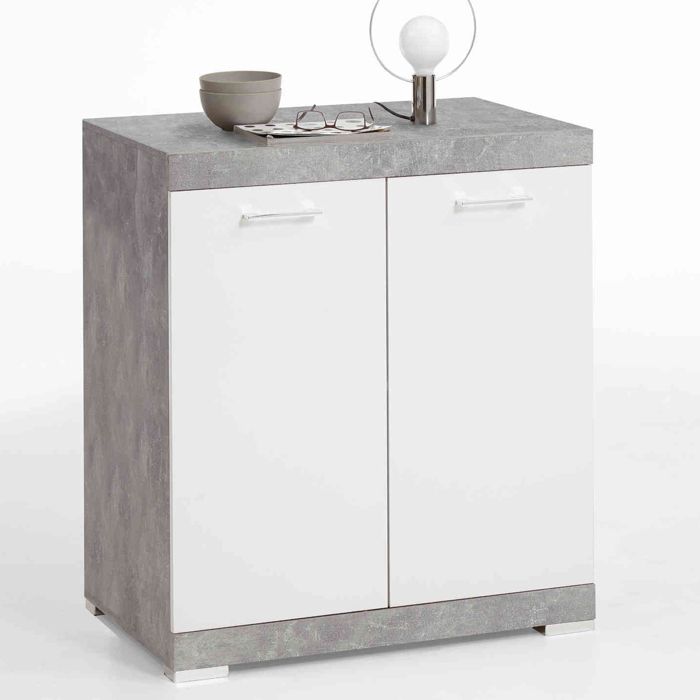 Commode 2 portes en bois blanc et gris - CO13002 - Blanc - Terre de Nuit
