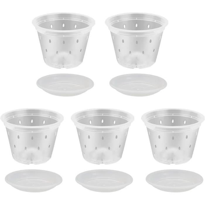 KALANKA-Lot De 5 Pots à Orchidées Transparents 14CM Pots De Fleurs Avec Trous Et Soucoupes Transparent Pot De Fleurs En Plastique Adapte Pour Balcon Interieur Bureau Exterieur