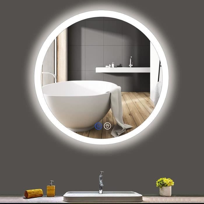 HAPAOSO Miroir de Salle de Bain Rond 120 cm Miroir Mural LED avec 6000k (lumière Blanche Froide) dimmable+ Interrupteur Tactile/Interrupteur Mural +Anti-buée +Fonction mémoire