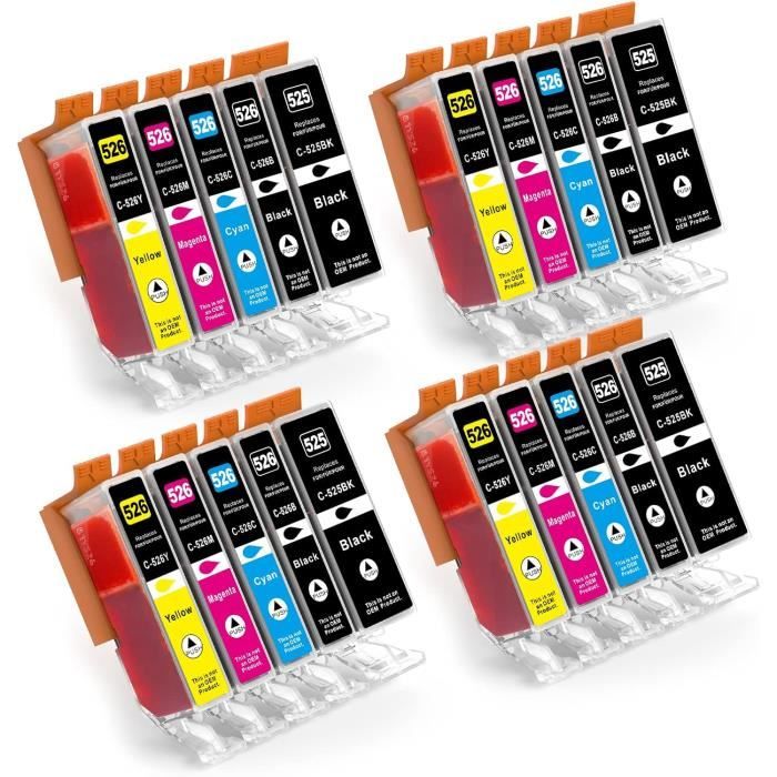 Kamo PGI-525 Schwarz Multipack – 5 Patronen, Kompatibel Mit Canon Pixma MG5150, MG5250, IP4850 & Mehr
