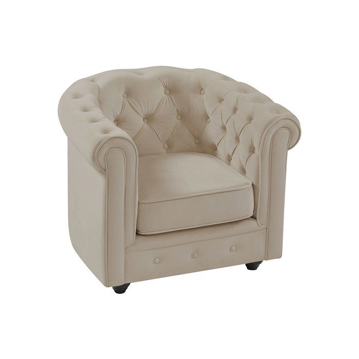 Fauteuil en velours beige CHESTERFIELD Fauteuil en velours beige CHESTERFIELD