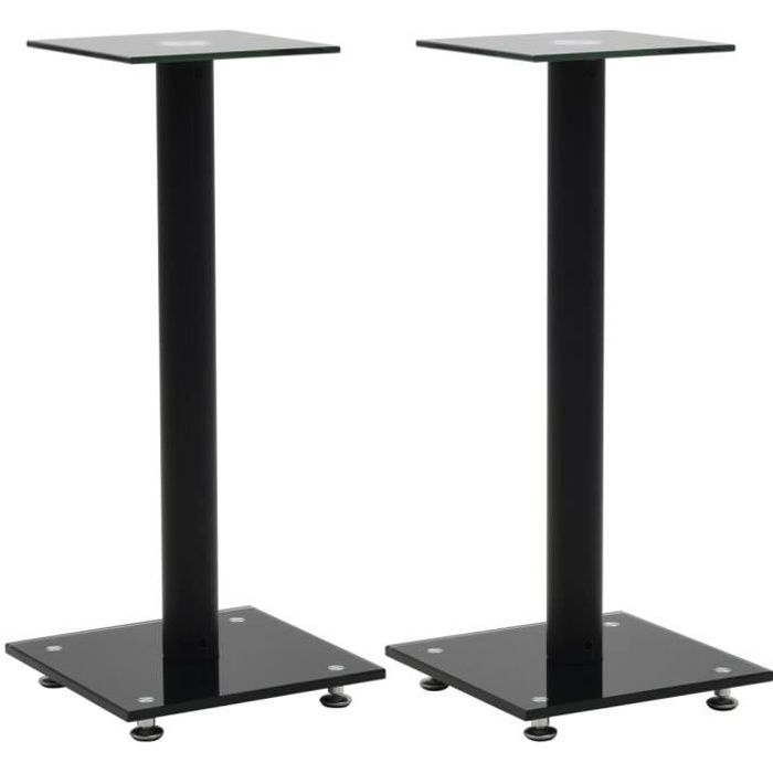 VidaXL Lot De 2 Supports Haut-Parleurs Verre Trempé Argenté – Pieds Colonnes Aluminium Design Moderne (Charge 25 Kg Chacun)