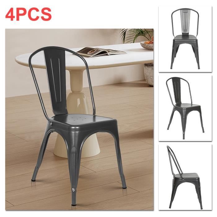 Lot de 4 chaises en métal gris foncé style industriel XUANYU
