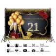 1 PC toile de fond joyeux 21e anniversaire verre à champagne serres hauts ballons imprimé photographie tissu   COUSSIN-1