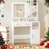 Coiffeuse Avec Miroir Et éclairage LED - 10 Lumières, 3 Couleurs, 5 Tiroirs - Blanc 40x110x141 Cm