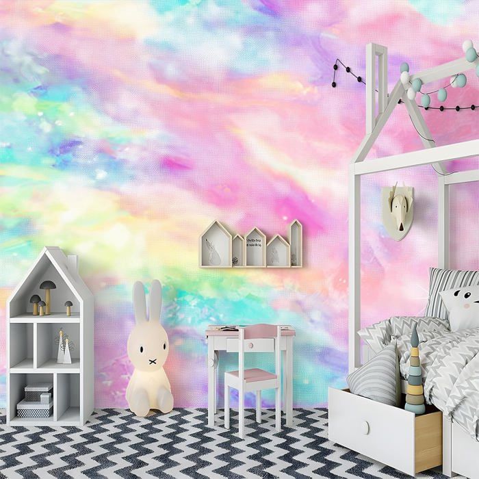 3D Panoramique Papier Peint Intissé 350x256 cm Rêve Tie-Dye Arc-En-Ciel ...