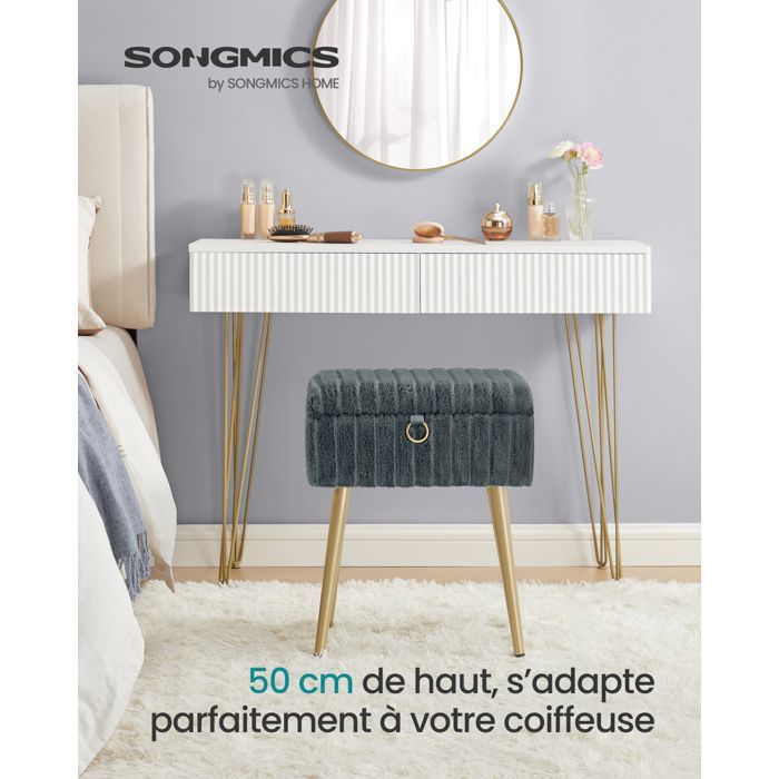 Tabouret De Coiffeuse Avec Rangement Et Pieds Réglables Rembourré