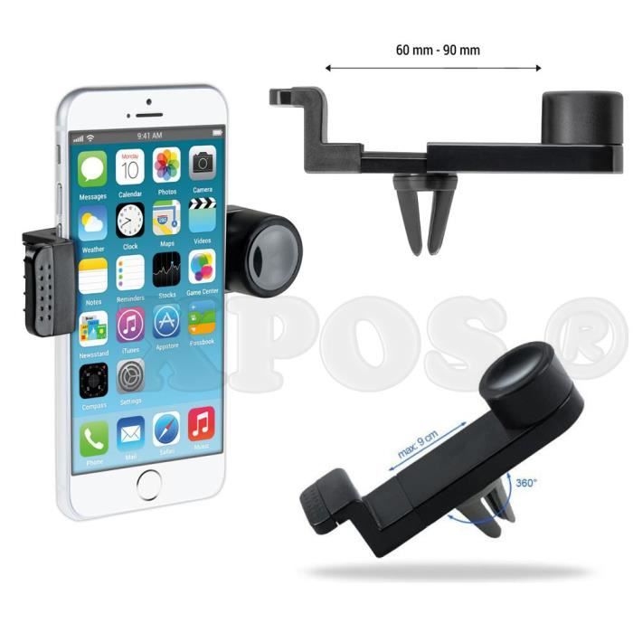 Support Téléphone Voiture Rotatif 360° Pour Grille De Ventilation – SafeDriving, Noir, Neuf