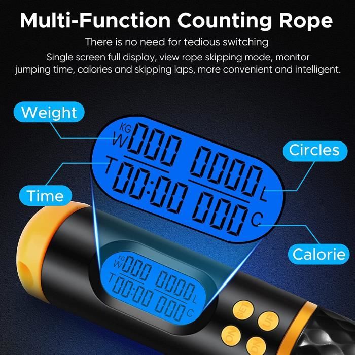 Corde à Sauter Connectée Avec Compteur Numérique – Sans Fil, Réglable En Longueur, Poids Intégré, Roulements à Billes Acier – Pour Cardio Et Brûle-calories