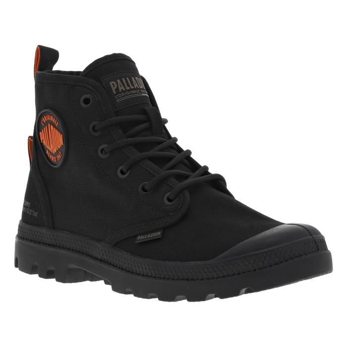 Baskets montantes Palladium noir PALLADIUM Femme Lacets Cuir Plat Noir Cdiscount Chaussures