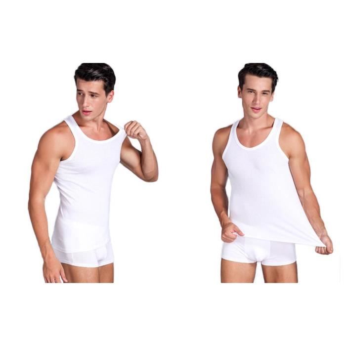 Lot De 3 Débardeurs Homme 100% Coton - Blanc, Gris, Bleu Roi, Coupe Ajustée, Pour Sport, été, Superposition