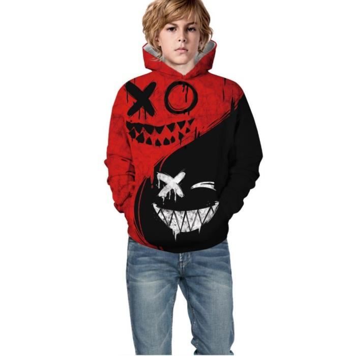 Pull Enfant 3D Sweat à Capuche Garçon Fille Drôle Noël Halloween  Sweat-Shirt Manches Longues 5-14 Ans,rouge,6-7 ans Rouge - Cdiscount  Prêt-à-Porter