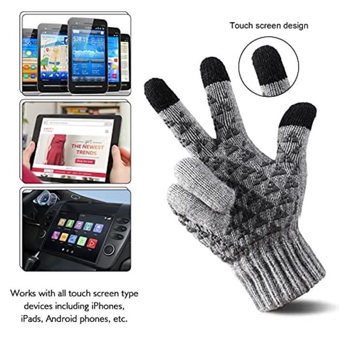 Gants tactiles homme,Gants d'hiver Chauds en Tricot,Doublés en Polaire  Thermique pour Hommes Femmes - Gris Gris - Cdiscount Prêt-à-Porter