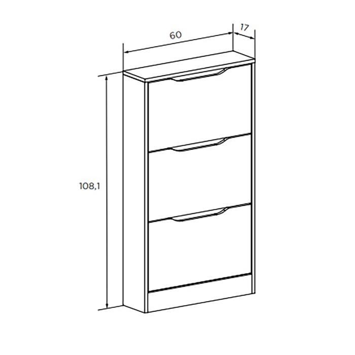 Étagère à Chaussures Étroite 3 Portes Ayen - Meuble Pratique Et Fonctionnel En Bois Blanc-Cambria, 107x60x17,3 Cm