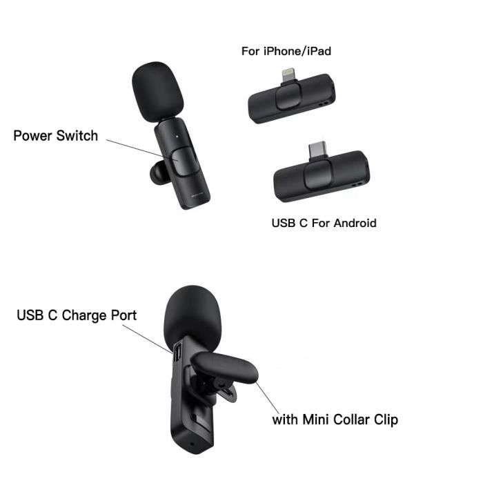 Micro Cravate Sans Fil pour iPhone 2.4 GHZ PLUG-PLAY Avec Boîte de Charge -  Cdiscount TV Son Photo