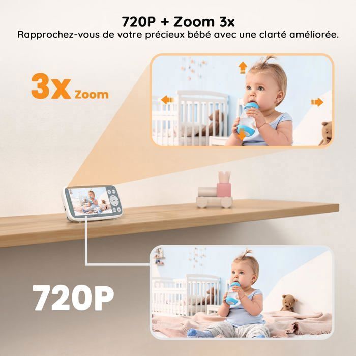 Babyphone Jeeber Avec écran 4" IPS - Caméra 1080P 360°, Vision Nocturne, Détection Pleurs Et Température - 9