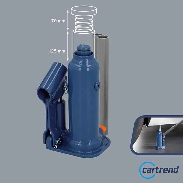 Cric Idraulico A Bottiglia CARREND 5 Tonnellate - Per Auto, Altezza Min 207 Mm, Max 402 Mm, Sollevamento 125 Mm
