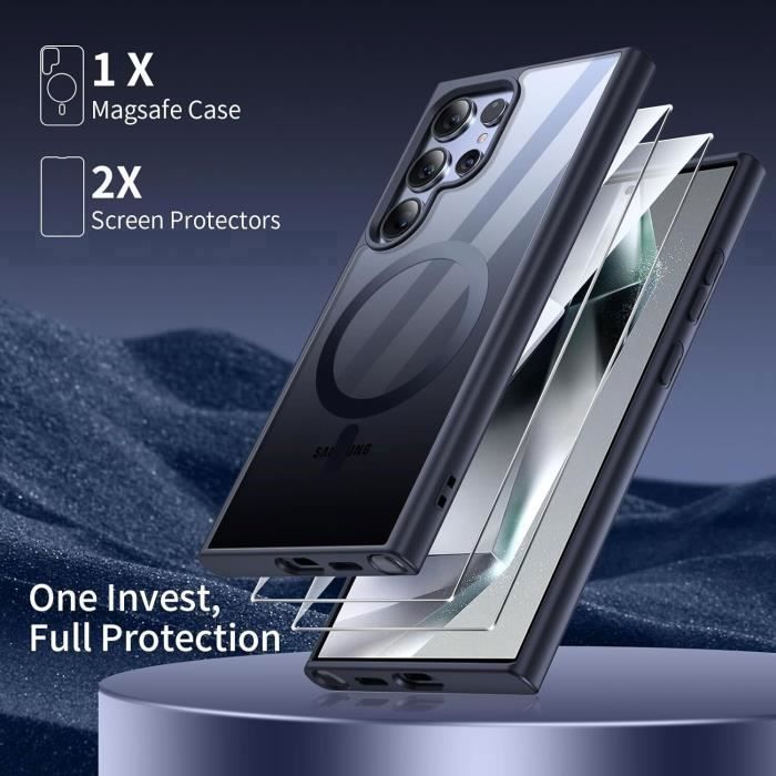 Coque Compatible MagSafe Pour Xiaomi 15T Pro 5G - Avec 2 Verres Trempés - Translucide Mat - Protection Anti-choc - Aimants Puissants - 7