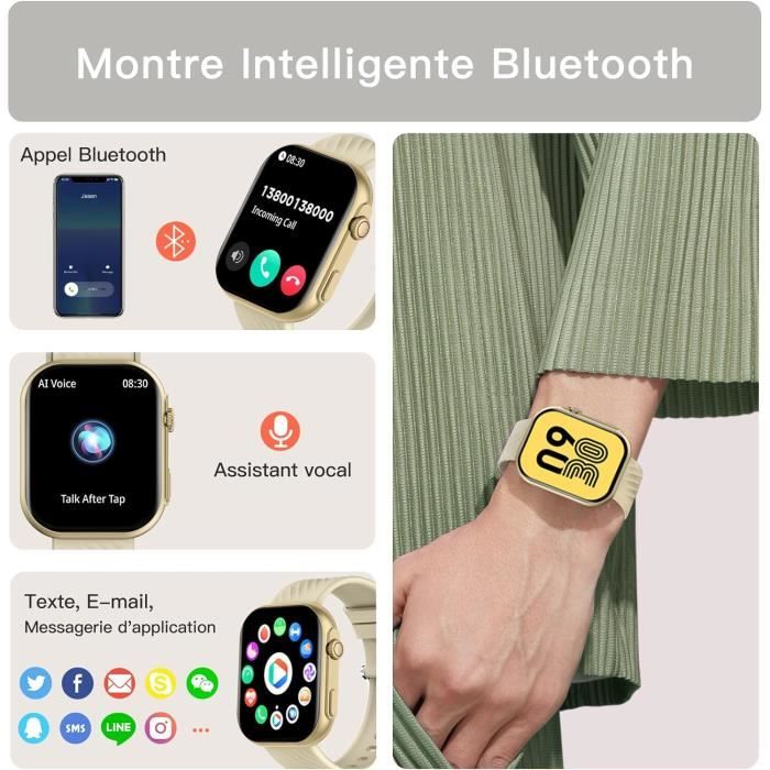 Montre Connectée 2,01'' HD – Appel Bluetooth, 123 Modes Sport, Cardio, SpO2, Sommeil, étanche IP68, Pour Android/iOS