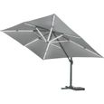 Parasol jardin déporté LED Alu Sun 3 Luxe - Carré - 3 x 3 m - Gris - Dalles lestées incluses-3