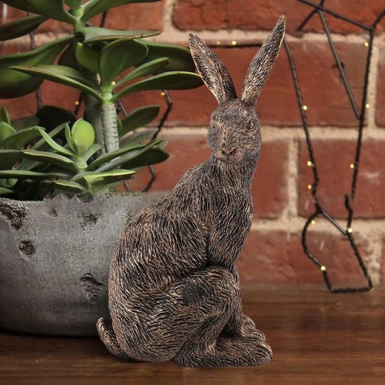 Figurine De Lapin Assis En Résine Bleue Avec Flocage Doux - Décoration D'intérieur Tendance - Plusieurs Tailles - 11