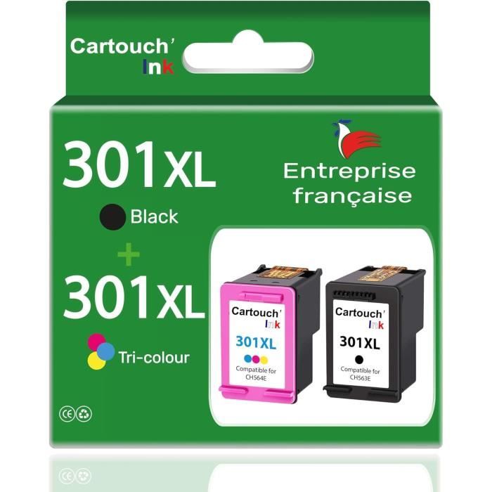Lot De 2 Cartouches D'encre Compatibles HP 301XL Noir + Couleur - Fabriqué En France