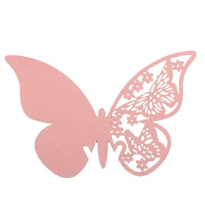 ElecMotive Lot de 100 Papillons 3D Carte de Verre Marque Place Forme de  Papillon Ajouré Décoration de Table pour Fêtes Mariage (Rose) : :  Cuisine et Maison