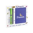 BIC My Message Kit Dreamer - Kit de Papeterie avec 1 Stylo-Bille BIC 4 couleurs/1 Surligneur BIC Highlighter Grip Vert/1 Carnet de-0