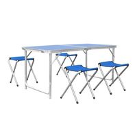 Table pliante - table de camping en aluminium 120x60cm avec 4 tabourets Hauteur réglable bleu