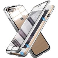 GrandEver Coque iPhone 7 Plus/8 Plus Adsorption Magnétique Verre Trempé Bumper Ultra Mince Anti-Rayures Antichoc Dur Cas Gris