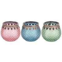 Set de 3 bougeoirs en cristal coloré 3 couleurs rose bleu vert, bougeoir décoratif ethnique, décoration d'ambiance relaxante, 10 cm