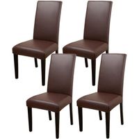 Housses de Chaise en PU Protecteur de Chaise en Cuir Stretch Artificiel Housses de siège universelles, Marron, 4 piece
