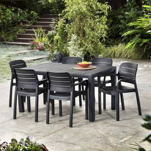 Ensemble table et chaise de jardin Table de jardin en résine de synthèse - Julie.  Rectangulaire. graphite. 147cm + 6 fauteuils de jardin empilables Tisara 