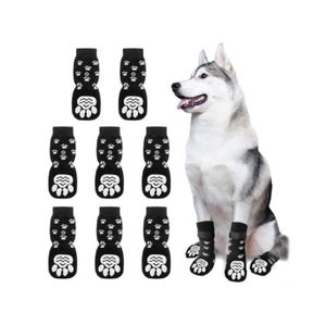 Chaussettes Antidérapantes Pour Chien - Lot De 8 Pièces, Taille Moyenne/Grand - Semelle Silicone, Réglables - Protection Pattes Et Sols