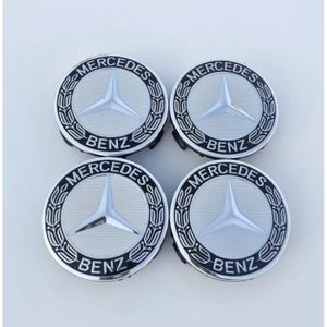 MOYEU DE ROUE Lot de 4 Cache moyeu / centre de roue logo Mercedes-Benz ( Noir et Chrome) - ( 75mm )