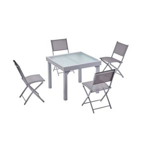 Ensemble table et chaise de jardin Salon de jardin - 8 personnes - MOLVINA  - Concept Usine - extensible - Aluminium - Table Carrée - 4 chaises - contemporain - Gris