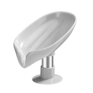 PORTE SAVON Porte savon en plastique Amovible Vidangeable Boîte à savon à ventouse Accessoires salle de bain Gris 13cmx8.7cm