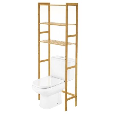 Meuble De Rangement WC En Bambou - Organisateur Toilette 60x26x156cm Avec Portes Rotin Et étagères