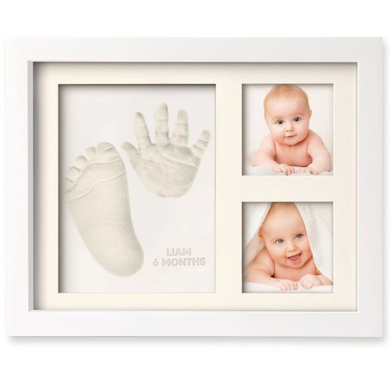 Kit Souvenir Empreinte Bébé Cadre Bois Blanc - Empreintes Mains Et Pieds Avec Verre Acrylique - Cadeau Naissance Et Baptême