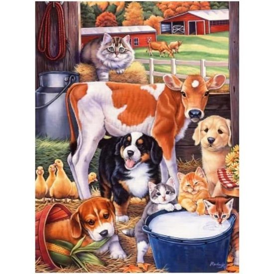 Kit De Diamond Painting 5D Animaux De La Ferme - 60x80cm, Activité DIY Adulte Et Enfant, Déco Murale