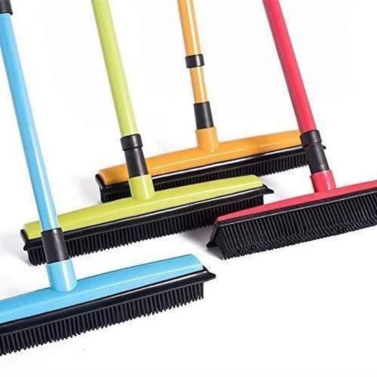 Balai En Caoutchouc à Manche Télescopique 120 Cm - Idéal Pour Poils D'animaux, Tapis, Sols Carrelés - Brosse Antiraysure - 7
