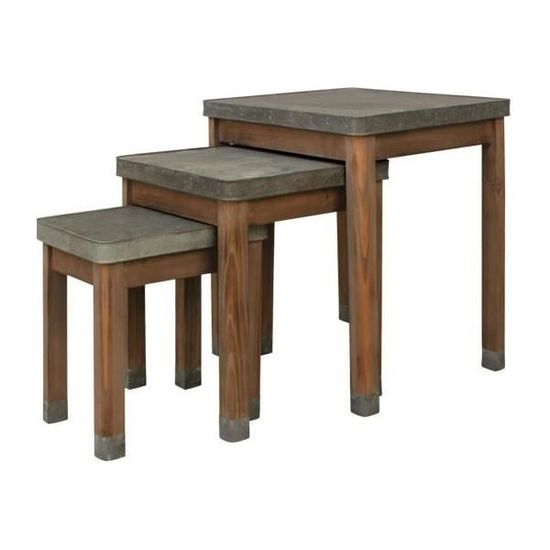 Lot de 3 tables gigognes COMPTOIR zinc et bois Cdiscount Maison