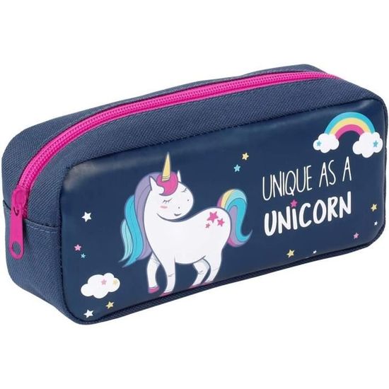 Trousse Licorne 2 En 1 - Gobelet Extensible En Silicone - Étui Scolaire Un Compartiment - Fermeture éclair - Mauve - Back2Fun - Rentrée Des Classes