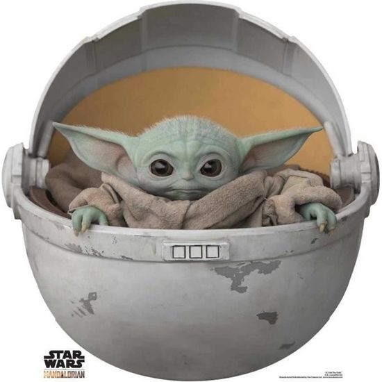 Figurine en carton taille réelle Bébé Yoda dans son berceau volant film série Mandalorian H 75 CM