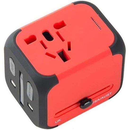 Adaptateur De Voyage Universel Mondial - Prises UK EU AU US - 2 Ports USB - Neuf