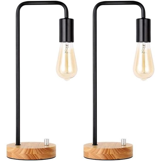 Style industriel rétro-Pour le lit,la chambre à coucher,le salon,la salle à manger,le café,le studio,le couloir,la maison E14 220 V JINYU Lot de 2 lampes de table vintage en bois-Socle en bois 